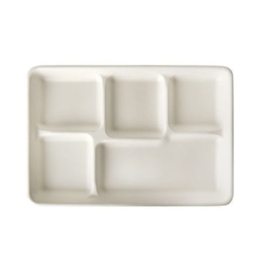 Menü-Trays, Zuckerrohr "pure" 5-geteilt 2,4 cm x 21,6 cm x 31,7 cm weiss