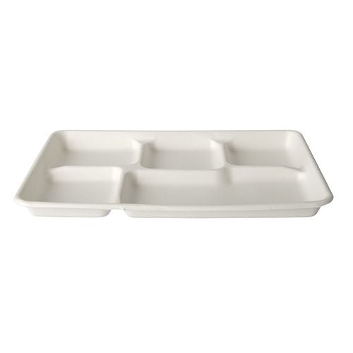 Menü-Trays, Zuckerrohr "pure" 5-geteilt 2,4 cm x 21,6 cm x 31,7 cm weiss