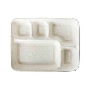 Menü-Trays, Zuckerrohr "pure" 5-geteilt 3,7 cm x 22 cm x 28,2 cm weiss