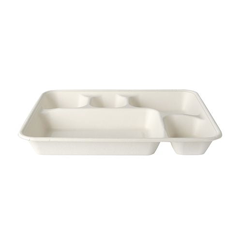 Menü-Trays, Zuckerrohr "pure" 5-geteilt 3,7 cm x 22 cm x 28,2 cm weiss